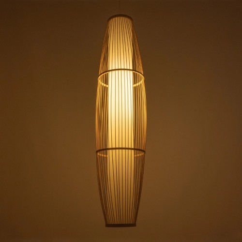 GloboStar® DE PARIS 00892 Vintage Κρεμαστό Φωτιστικό Οροφής Μονόφωτο 1 x E27 Καφέ Ξύλινο Bamboo Φ30 x Υ120cm Διακόσμηση - Φωτισμός - Χαλιά