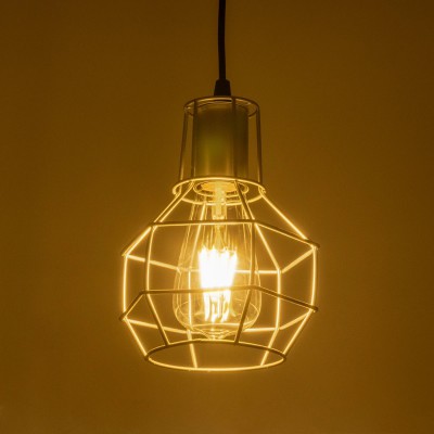 GLOBOSTAR® CAGE 00951 Vintage Κρεμαστό Φωτιστικό Οροφής με Ντουί 1 x E27 AC 220-240V IP20 - Ασημί - Μ15 x Π15 x Y21cm