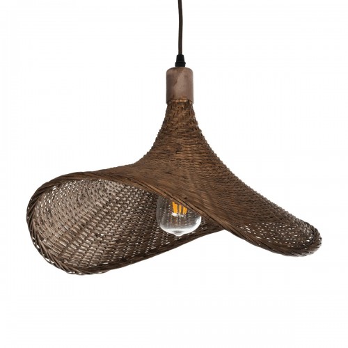 GloboStar® CUBA 01718 Vintage Κρεμαστό Φωτιστικό Οροφής Μονόφωτο 1 x E27 Καφέ Ξύλινο Μπαμπού Φ43 x Y30cm Διακόσμηση - Φως - Χαλιά