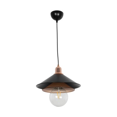 GloboStar® FERRO 203-0269 Μοντέρνο Κρεμαστό Φωτιστικό Καμπάνα Μονόφωτο 1 x E27 IP20 Μαύρο & Χάλκινο Πλαστικό - Μ22 x Π22 x Υ83cm Διακόσμηση - Φως - Χαλιά