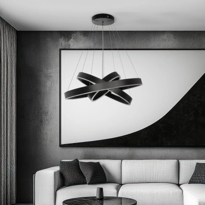 kelvo® VENOM KLV-101-0199-V2 Κρεμαστό Φωτιστικό Οροφής LED 120W 12000lm 120° AC 220-240V IP20 Ρυθμιζόμενο Λευκό CCT με Χειριστήριο από 2700K έως 6000K Dimmable - Lumileds SMD Chip - Μαύρο Ματ - Μ80 x Π80 x Υ80cm - 3 Χρόνια Εγγύηση