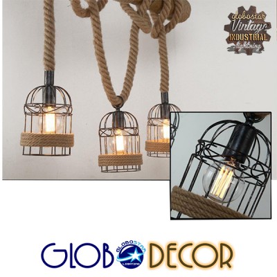 GLOBOSTAR® LILO 01149 Vintage Κρεμαστό Φωτιστικό Οροφής με Ντουί 3 x E27 AC 220-240V IP20 - Καφέ & Μπεζ - Μ80 x Π15 x Υ100cm GLOBOSTAR® LILO 01149 Vintage Κρεμαστό Φωτιστικό Οροφής με Ντουί 3 x E27 AC 220-240V IP20 - Καφέ & Μπεζ - Μ80 x Π15 x Υ100cm