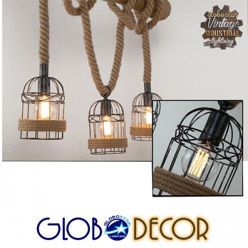 GLOBOSTAR® LILO 01149 Vintage Κρεμαστό Φωτιστικό Οροφής με Ντουί 3 x E27 AC 220-240V IP20 - Καφέ & Μπεζ - Μ80 x Π15 x Υ100cm GLOBOSTAR® LILO 01149 Vintage Κρεμαστό Φωτιστικό Οροφής με Ντουί 3 x E27 AC 220-240V IP20 - Καφέ & Μπεζ - Μ80 x Π15 x Υ100cm