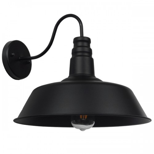 GloboStar® SORD 01053 Vintage Industrial Φωτιστικό Τοίχου Απλίκα Μονόφωτο Μαύρο Μεταλλικό Καμπάνα Φ36 x Μ42 x Π36 x Υ32cm Διακόσμηση - Φωτισμός - Χαλιά
