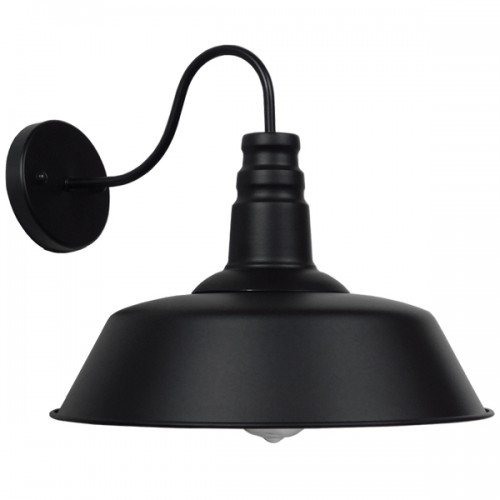 GloboStar® SORD 01053 Vintage Industrial Φωτιστικό Τοίχου Απλίκα Μονόφωτο Μαύρο Μεταλλικό Καμπάνα Φ36 x Μ42 x Π36 x Υ32cm Διακόσμηση - Φωτισμός - Χαλιά