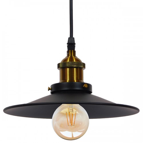 GloboStar® CARAVEL 01167 Vintage Industrial Κρεμαστό Φωτιστικό Οροφής Μονόφωτο Μαύρο Μεταλλικό Καμπάνα Φ22 x Y13cm Διακόσμηση - Φως - Χαλιά