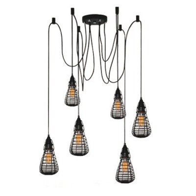 GLOBOSTAR® DROPS 01059 Vintage Κρεμαστό Φωτιστικό Οροφής με Ντουί 6 x E27 AC 220-240V IP20 - Μαύρο - 120cm