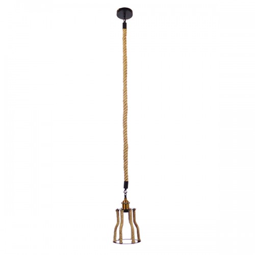 GloboStar® LANTERN 01186 Vintage Industrial Κρεμαστό Φωτιστικό Οροφής Μονόφωτο 1 x E27 Μαύρο Μεταλλικό με Μπεζ Σχοινί Φ15 x Y24cm Διακόσμηση - Φωτισμός - Χαλιά