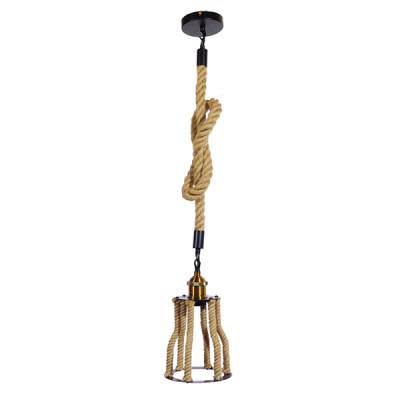 GloboStar® LANTERN 01186 Vintage Industrial Κρεμαστό Φωτιστικό Οροφής Μονόφωτο 1 x E27 Μαύρο Μεταλλικό με Μπεζ Σχοινί Φ15 x Y24cm Διακόσμηση - Φωτισμός - Χαλιά