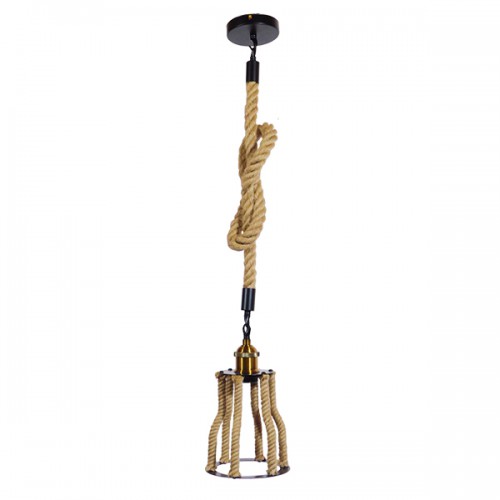 GloboStar® LANTERN 01186 Vintage Industrial Κρεμαστό Φωτιστικό Οροφής Μονόφωτο 1 x E27 Μαύρο Μεταλλικό με Μπεζ Σχοινί Φ15 x Y24cm Διακόσμηση - Φωτισμός - Χαλιά