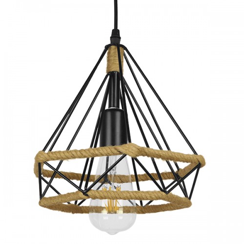 GloboStar® FLUTED 01421 Vintage Κρεμαστό Φωτιστικό Οροφής Μονόφωτο 1 x E27 Μαύρο Μεταλλικό με Μπεζ Σχοινί Φ25 x Υ24cm Διακόσμηση - Φωτισμός - Χαλιά GloboStar® FLUTED 01421 Vintage Κρεμαστό Φωτιστικό Οροφής Μονόφωτο 1 x E27 Μαύρο Μεταλλικό με Μπεζ Σχοινί Φ25 x Υ24cm Διακόσμηση - Φωτισμός - Χαλιά