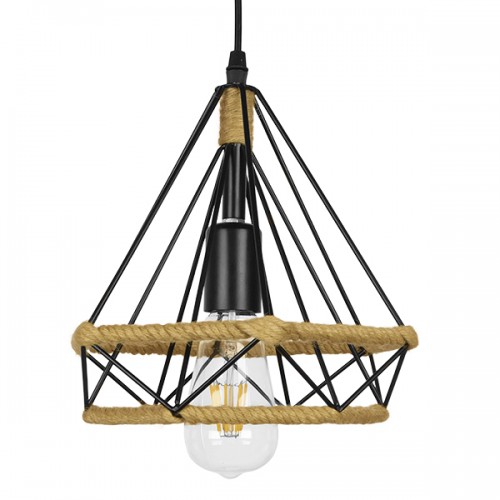 GloboStar® FLUTED 01421 Vintage Κρεμαστό Φωτιστικό Οροφής Μονόφωτο 1 x E27 Μαύρο Μεταλλικό με Μπεζ Σχοινί Φ25 x Υ24cm Διακόσμηση - Φωτισμός - Χαλιά GloboStar® FLUTED 01421 Vintage Κρεμαστό Φωτιστικό Οροφής Μονόφωτο 1 x E27 Μαύρο Μεταλλικό με Μπεζ Σχοινί Φ25 x Υ24cm Διακόσμηση - Φωτισμός - Χαλιά
