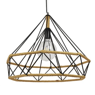 GLOBOSTAR® FLUTED 01422 Vintage Κρεμαστό Φωτιστικό Οροφής με Ντουί 1 x E27 AC 220-240V IP20 - Μαύρο & Μπεζ - Μ50 x Π50 x Y44cm
