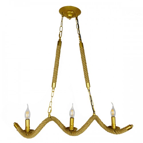 GloboStar® LUXOR 01598 Vintage Κρεμαστό Φωτιστικό Οροφής Τρίφωτο 3 x E14 Χρυσό Μεταλλικό με Μπεζ Σχοινί Μ75 x Π13 x Y18cm Διακόσμηση - Φωτισμός - Χαλιά