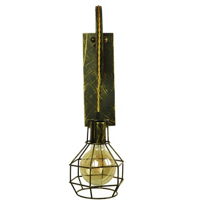 GloboStar® FORME 01659 Vintage Industrial Φωτιστικό Τοίχου Απλίκα Μονόφωτο Μπρούτζινο Ξύλινο Μεταλλικό Πλέγμα Φ15 x Y70cm Διακόσμηση - Φωτισμός - Χαλιά