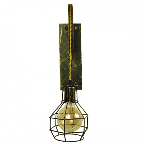 GloboStar® FORME 01659 Vintage Industrial Φωτιστικό Τοίχου Απλίκα Μονόφωτο Μπρούτζινο Ξύλινο Μεταλλικό Πλέγμα Φ15 x Y70cm Διακόσμηση - Φωτισμός - Χαλιά