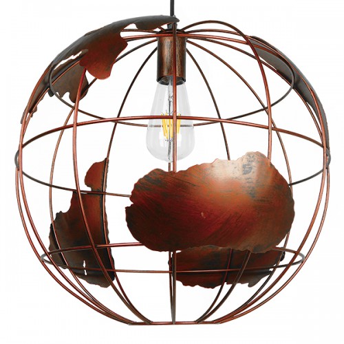 GloboStar® EARTH 01665 Vintage Industrial Κρεμαστό Φωτιστικό Οροφής Μονόφωτο 1 x E27 Καφέ Σκουριά Μεταλλικό Πλέγμα Φ40 x Υ40cm Διακόσμηση - Φως - Χαλιά
