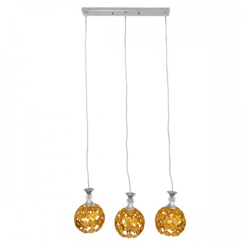GloboStar® MARGARO 01671 Μοντέρνο Κρεμαστό Φωτιστικό Οροφής Τρίφωτο 3 x E27 Χρυσό Μεταλλικό με Κρύσταλλα Μ64 x Π18 x Υ24cm Διακόσμηση - Φωτισμός - Χαλιά