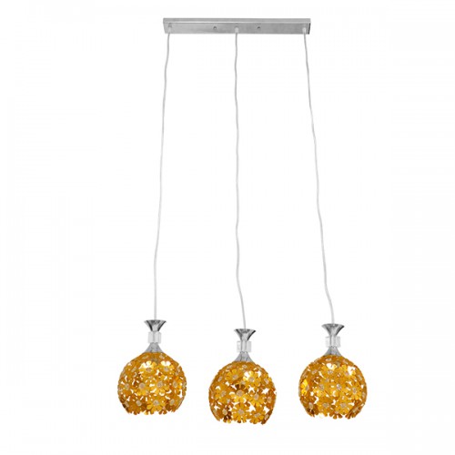 GloboStar® MARGARO 01671 Μοντέρνο Κρεμαστό Φωτιστικό Οροφής Τρίφωτο 3 x E27 Χρυσό Μεταλλικό με Κρύσταλλα Μ64 x Π18 x Υ24cm Διακόσμηση - Φωτισμός - Χαλιά