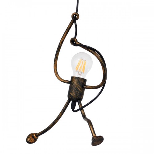 GloboStar® LITTLE MAN 01653 Μοντέρνο Κρεμαστό Φωτιστικό Οροφής Μονόφωτο 1 x E27 Καφέ Σκουριά Μεταλλικό Φ20 x Υ40cm Διακόσμηση - Φωτισμός - Χαλιά