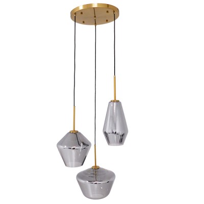 GLOBOSTAR® AMARIS 00976 Μοντέρνο Κρεμαστό Φωτιστικό Οροφής με Ντουί 3 x E27 AC 220-240V IP20 - Χρυσό & Ασημί - Μ50 x Π50 x Y30cm