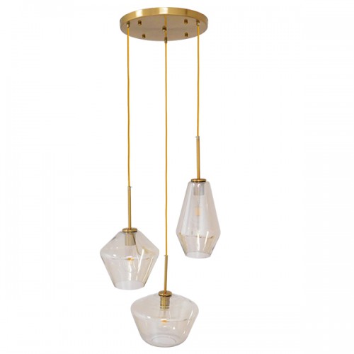 GloboStar® AMARIS 00978 Μοντέρνο Κρεμαστό Φωτιστικό Οροφής Τρίφωτο 3 x E27 Γυάλινο Φιμέ Μελί Φ50 x Υ30cm Διακόσμηση - Φωτισμός - Χαλιά