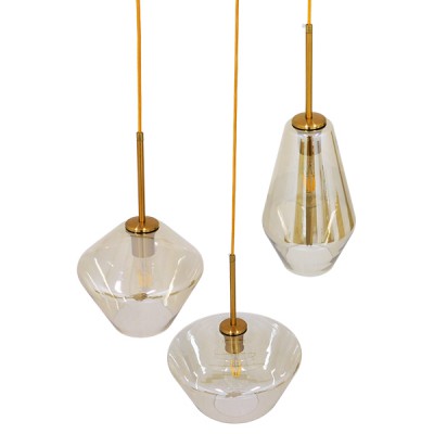 GloboStar® AMARIS 00978 Μοντέρνο Κρεμαστό Φωτιστικό Οροφής Τρίφωτο 3 x E27 Γυάλινο Φιμέ Μελί Φ50 x Υ30cm Διακόσμηση - Φωτισμός - Χαλιά