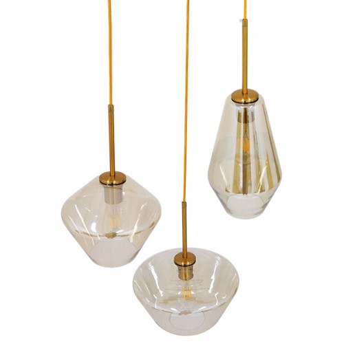 GloboStar® AMARIS 00978 Μοντέρνο Κρεμαστό Φωτιστικό Οροφής Τρίφωτο 3 x E27 Γυάλινο Φιμέ Μελί Φ50 x Υ30cm Διακόσμηση - Φωτισμός - Χαλιά