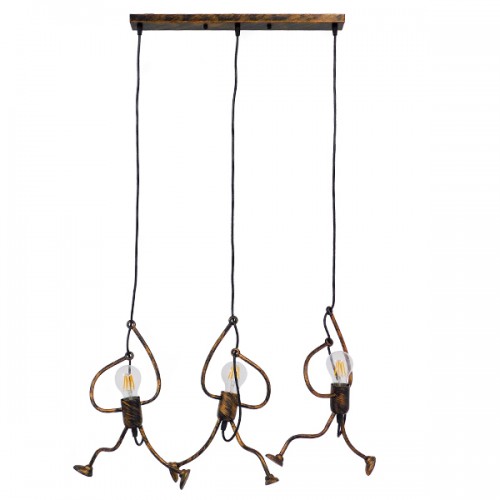 GloboStar® LITTLE MAN 00979 SET Μοντέρνο Κρεμαστό Φωτιστικό Οροφής Τρίφωτο 3 x E27 Καφέ Σκουριά Μεταλλικό Μ70 x Π10 x Υ105cm Διακόσμηση - Φωτισμός - Χαλιά