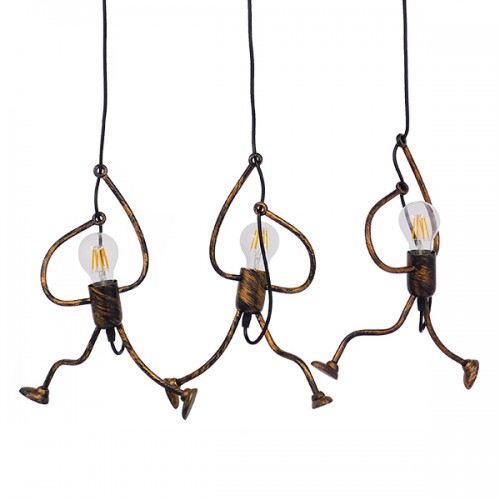 GloboStar® LITTLE MAN 00979 SET Μοντέρνο Κρεμαστό Φωτιστικό Οροφής Τρίφωτο 3 x E27 Καφέ Σκουριά Μεταλλικό Μ70 x Π10 x Υ105cm Διακόσμηση - Φωτισμός - Χαλιά