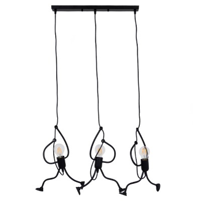 GLOBOSTAR® LITTLE MAN 00980 Μοντέρνο Κρεμαστό Φωτιστικό Οροφής με Ντουί 3 x E27 AC 220-240V IP20 - Μαύρο - Μ70 x Π10 x Υ105cm