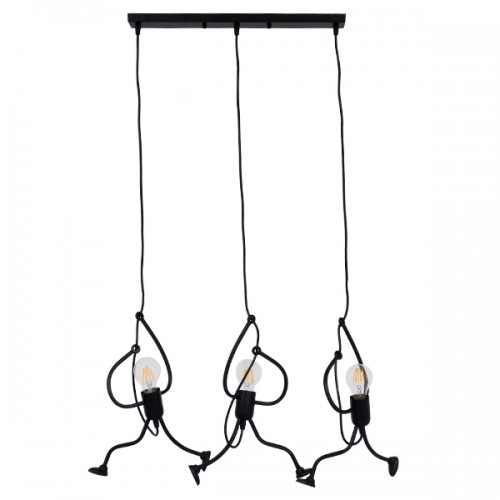 GloboStar® LITTLE MAN 00980 SET Μοντέρνο Κρεμαστό Φωτιστικό Οροφής Τρίφωτο 3 x E27 Μαύρο Μεταλλικό Μ70 x Π10 x Υ105cm Διακόσμηση - Φωτισμός - Χαλιά