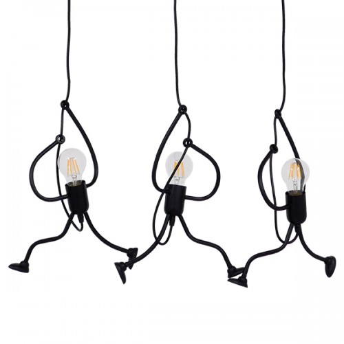 GloboStar® LITTLE MAN 00980 SET Μοντέρνο Κρεμαστό Φωτιστικό Οροφής Τρίφωτο 3 x E27 Μαύρο Μεταλλικό Μ70 x Π10 x Υ105cm Διακόσμηση - Φωτισμός - Χαλιά
