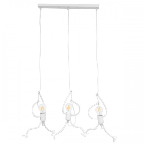 GloboStar® LITTLE MAN 00981 SET Μοντέρνο Κρεμαστό Φωτιστικό Οροφής Τρίφωτο 3 x E27 Λευκό Μεταλλικό Μ70 x Π10 x Υ105cm Διακόσμηση - Φωτισμός - Χαλιά