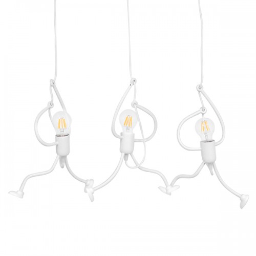 GloboStar® LITTLE MAN 00981 SET Μοντέρνο Κρεμαστό Φωτιστικό Οροφής Τρίφωτο 3 x E27 Λευκό Μεταλλικό Μ70 x Π10 x Υ105cm Διακόσμηση - Φωτισμός - Χαλιά
