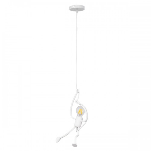 GloboStar® LITTLE MAN 01651 Μοντέρνο Κρεμαστό Φωτιστικό Οροφής Μονόφωτο 1 x E27 Λευκό Μεταλλικό Φ20 x Υ40cm Διακόσμηση - Φωτισμός - Χαλιά