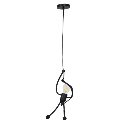 GLOBOSTAR® LITTLE MAN 01652 Μοντέρνο Κρεμαστό Φωτιστικό Οροφής με Ντουί 1 x E27 AC 220-240V IP20 - Μαύρο - Μ20 x Π20 x Υ40cm