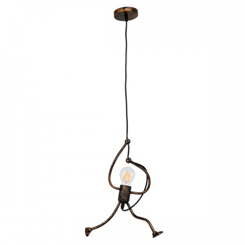 GloboStar® LITTLE MAN 01653 Μοντέρνο Κρεμαστό Φωτιστικό Οροφής Μονόφωτο 1 x E27 Καφέ Σκουριά Μεταλλικό Φ20 x Υ40cm Διακόσμηση - Φωτισμός - Χαλιά