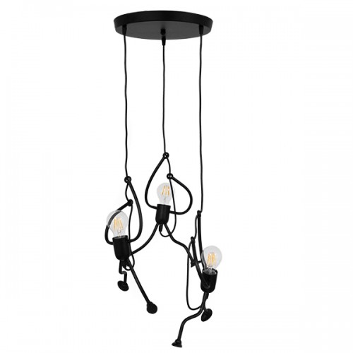 GloboStar® LITTLE MAN 01655 SET Μοντέρνο Κρεμαστό Φωτιστικό Οροφής Τρίφωτο 3 x E27 Μαύρο Μεταλλικό Φ45 x Υ40cm Διακόσμηση - Φωτισμός - Χαλιά