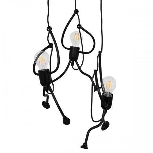 GloboStar® LITTLE MAN 01655 SET Μοντέρνο Κρεμαστό Φωτιστικό Οροφής Τρίφωτο 3 x E27 Μαύρο Μεταλλικό Φ45 x Υ40cm Διακόσμηση - Φωτισμός - Χαλιά