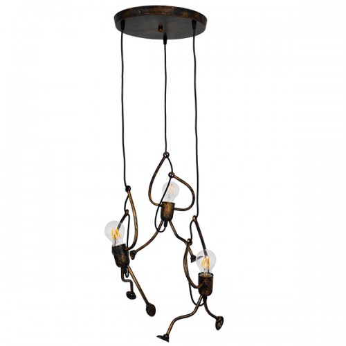 GloboStar® LITTLE MAN 01656 SET Μοντέρνο Κρεμαστό Φωτιστικό Οροφής Τρίφωτο 3 x E27 Καφέ Σκουριά Μεταλλικό Φ45 x Υ40cm Διακόσμηση - Φωτισμός - Χαλιά