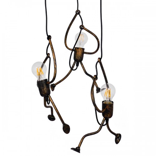 GloboStar® LITTLE MAN 01656 SET Μοντέρνο Κρεμαστό Φωτιστικό Οροφής Τρίφωτο 3 x E27 Καφέ Σκουριά Μεταλλικό Φ45 x Υ40cm Διακόσμηση - Φωτισμός - Χαλιά