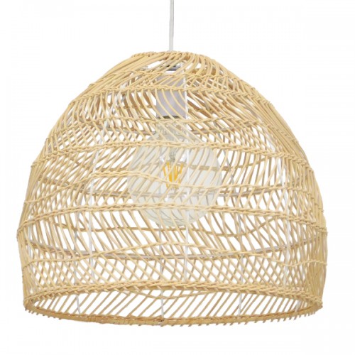 GloboStar® MALIBU 00973 Vintage Κρεμαστό Φωτιστικό Οροφής Μονόφωτο 1 x E27 Μπεζ Ξύλινο Bamboo Φ40 x Y35cm Διακόσμηση - Φωτισμός - Χαλιά