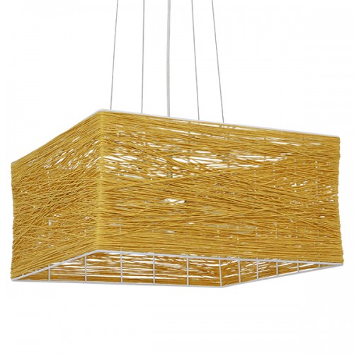 GloboStar® LONG BAY 01629 Vintage Κρεμαστό Φωτιστικό Οροφής Πολύφωτο 5 x E27 Καφέ Ξύλινο Rattan Μ40 x Π40 x Υ22.5cm Διακόσμηση - Φωτισμός - Χαλιά