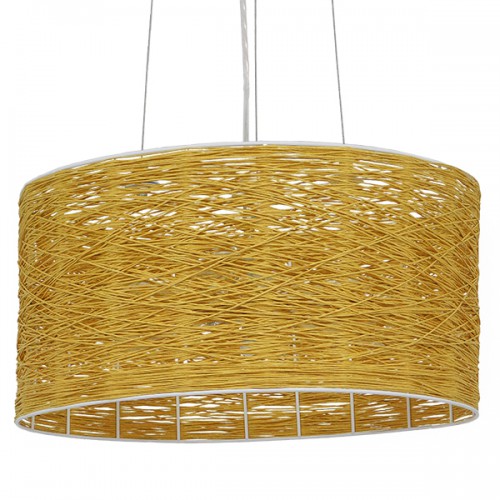 GloboStar® MADAGASKAR 01630 Vintage Κρεμαστό Φωτιστικό Οροφής Τρίφωτο 3 x E27 Καφέ Ξύλινο Rattan Φ40 x Υ22cm Διακόσμηση - Φωτισμός - Χαλιά