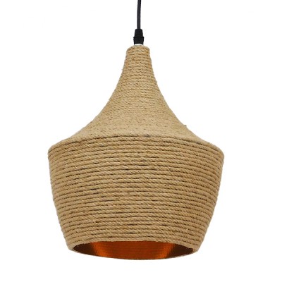 GLOBOSTAR® SHANGHAI ROPE 00916 Boho Κρεμαστό Φωτιστικό Οροφής με Ντουί 1 x E27 AC 220-240V IP20 - Μπεζ - Μ24 x Π24 x Υ30cm