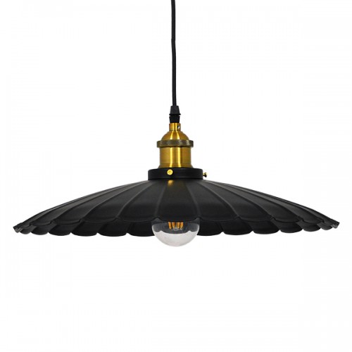 GloboStar® MARGI 00982 Vintage Industrial Κρεμαστό Φωτιστικό Οροφής Μονόφωτο Μαύρο Μεταλλικό Καμπάνα Φ40 x Y15cm Διακόσμηση - Φωτισμός - Χαλιά