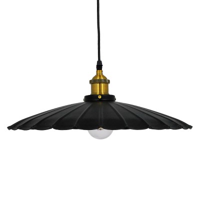 GloboStar® MARGI 00982 Vintage Industrial Κρεμαστό Φωτιστικό Οροφής Μονόφωτο Μαύρο Μεταλλικό Καμπάνα Φ40 x Y15cm Διακόσμηση - Φωτισμός - Χαλιά