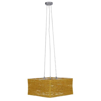 GloboStar® LONG BAY 01629 Vintage Κρεμαστό Φωτιστικό Οροφής Πολύφωτο 5 x E27 Καφέ Ξύλινο Rattan Μ40 x Π40 x Υ22.5cm Διακόσμηση - Φωτισμός - Χαλιά