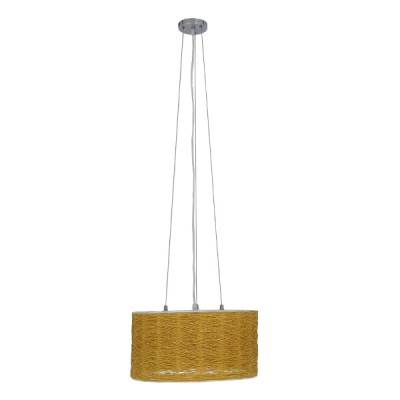 GloboStar® MADAGASKAR 01630 Vintage Κρεμαστό Φωτιστικό Οροφής Τρίφωτο 3 x E27 Καφέ Ξύλινο Rattan Φ40 x Υ22cm Διακόσμηση - Φωτισμός - Χαλιά